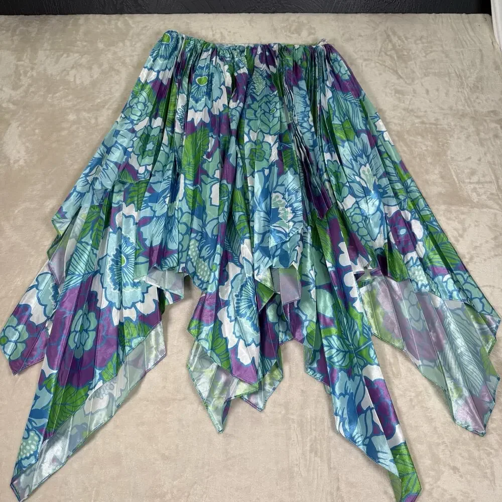 Richard Quinn Midi‎ Skirt Asymmetrical Floral Pleated Women's Size UK 8 US 4